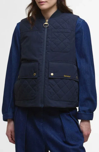 Barbour Theodora Quilt Trim Cotton & Nylon Vest In Dark Navy