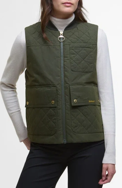 Barbour Theodora Quilt Trim Cotton & Nylon Vest In Olive