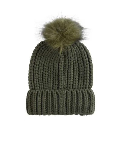 Barbour Thick-knit Fuzzy Cold Cap With Pom-poms In Green