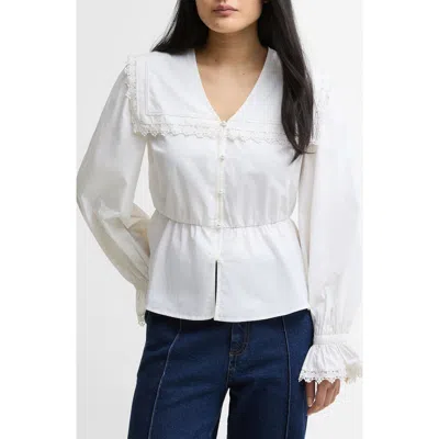 Barbour Tisbury Lace Trim Sailor Collar Bell Sleeve Cotton Top In White