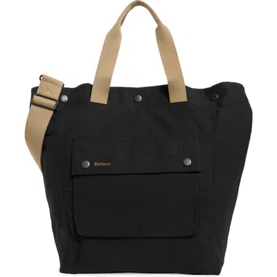 Barbour Transport Cotton Canvas Tote In Black/ Modern Tartan