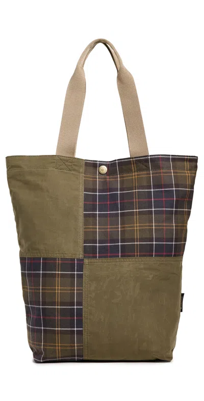 BARBOUR TRANSPORT PATCHWORK TOTE BAG DUSKY GREEN