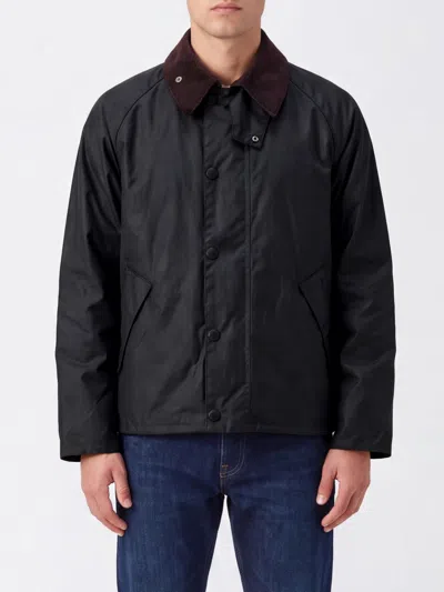 Barbour Transport Short Waxed Cotton Jacket With Corduroy Collar In Black