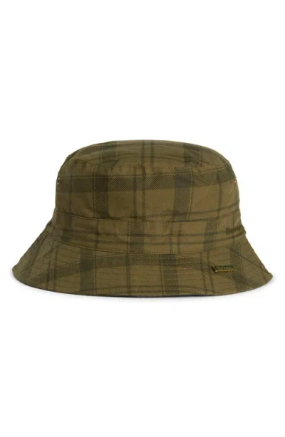 Barbour Transport Tartan Showerproof Waxed Cotton Bucket Hat In Green