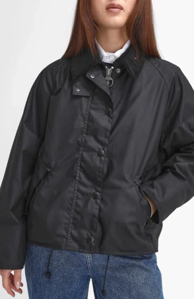 Barbour Transport Waxed Cotton Jacket In Black
