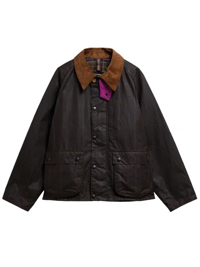 Barbour Transport Waxed Jacket With Large Check Pattern Rustic/bark In Brown