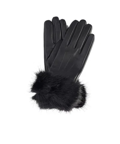 Barbour Trimmed Leather Gloves In Black