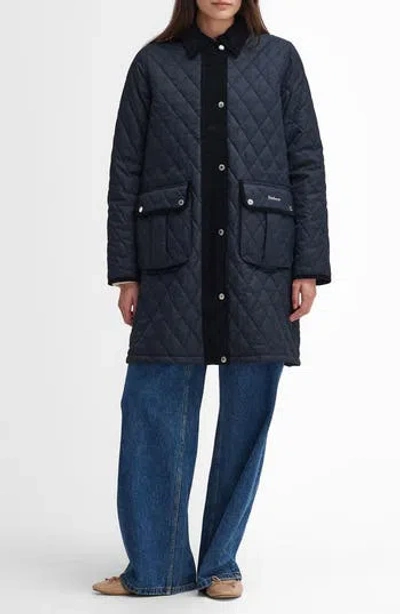 Barbour Tulip Corduroy Trim Quilted Coat In Blue