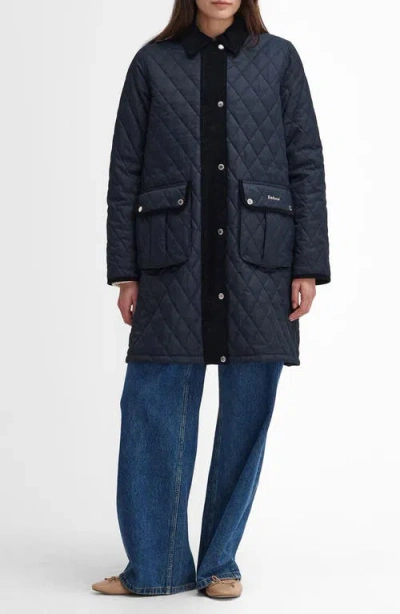 Barbour Tulip Corduroy Trim Quilted Coat In Dark Navy