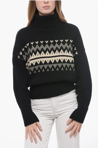 Barbour Turtleneck Wool Blend Pullover With Fairisle Pattern In Black