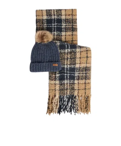 Barbour Two-piece Set Including Knitted Hat And Plaid Scarf In Brown