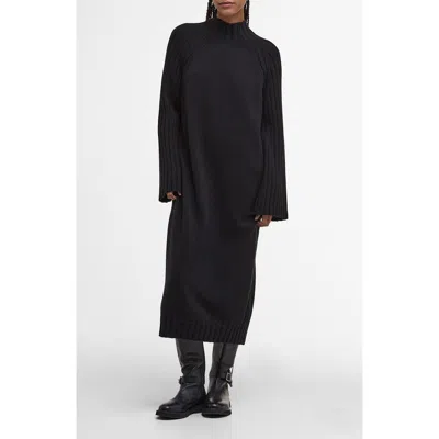 Barbour Vera Funnel Neck Long Sleeve Cotton Blend Midi Sweater Dress In Black