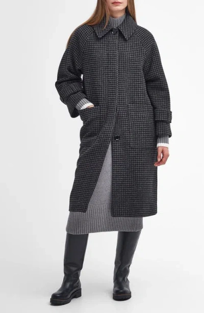 Barbour Veronica Houndstooth Check Wool Coat In Charcoal Dogtooth