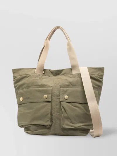 Barbour Versatile Tote Bag With Front Pockets And Adjustable Strap In Green