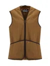 Barbour Sleeveless Tailored Jacket With Textured Fabric And Contrasting Trim In Brown