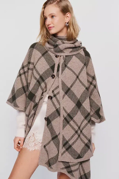 Barbour Vienna Tartan Wool-blend Cape With Scarf In Neutral
