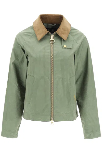 Barbour Vintage Overshirt Jacket With Corduroy Collar For Women In Green