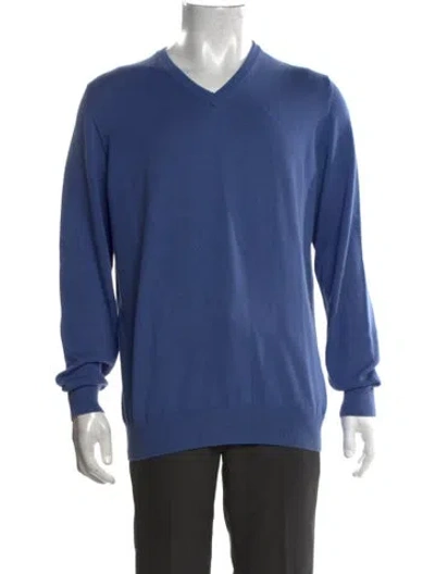 Pre-owned Barbour V-neck Long Sleeve Pullover In Blue