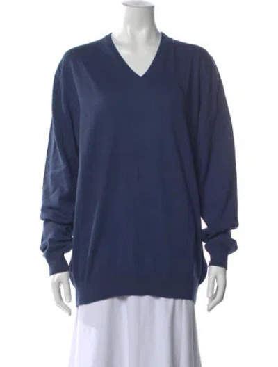 Pre-owned Barbour V-neck Sweater In Blue
