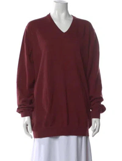 Pre-owned Barbour V-neck Sweater In Burgundy