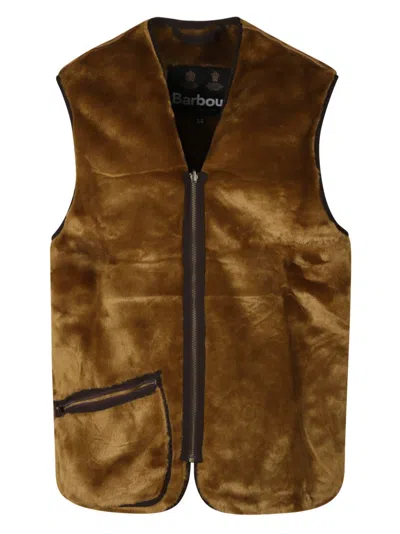 Barbour Warm Pile Waistcoat Zip In Brown
