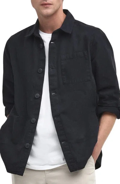 Barbour Washed Cotton Twill Overshirt In Black