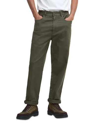 Barbour Washed Slim Fit Stretch Twill Trousers In Green