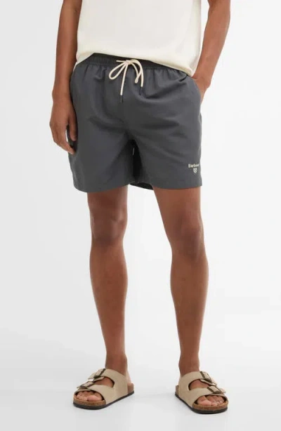 Barbour Water Reactive Leaf Print Swim Trunks In Gray