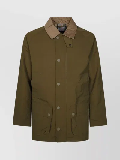 Barbour Water-resistant Coat With Flap Pockets And Contrast Collar In Green