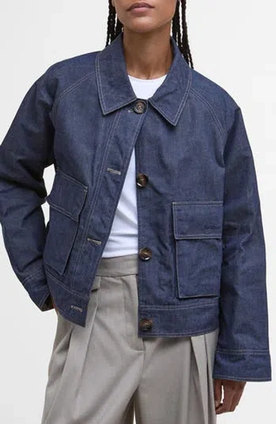 Barbour Water Resistant Denim Jacket In Indigo/ Hessian Tartan