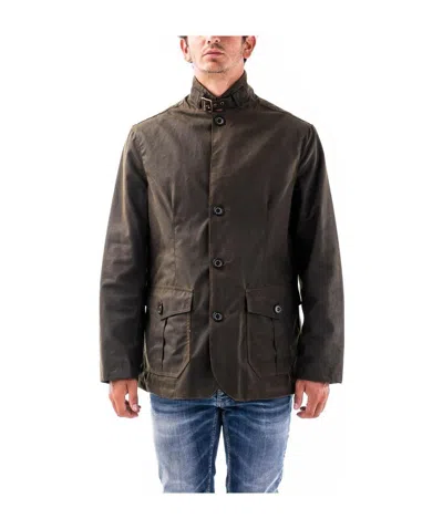 Barbour Wax Coated High-neck Jacket In Brown