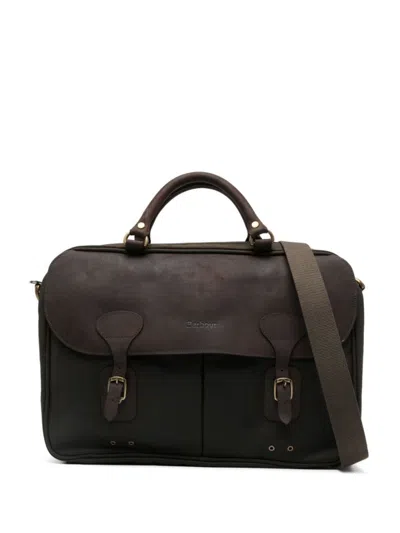 Barbour Wax-coated Leather Briefcase In Brown