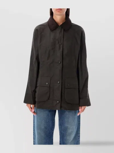 BARBOUR WAX JACKET WITH CORDUROY COLLAR AND FLAP POCKETS
