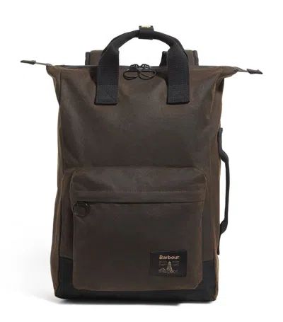 Barbour Waxed Backpack In Olive/black