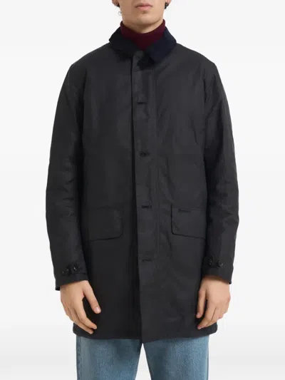 Barbour Waxed Corduroy-collar Coat In Black