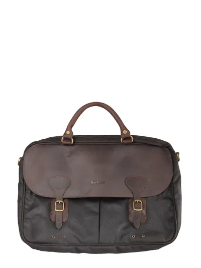 Barbour Waxed Cotton And Leather Briefcase  In Brown