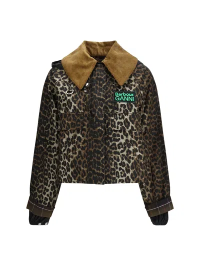 Barbour Waxed Cotton Anorak Smock By  X Ganni In Animal Print