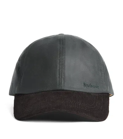 Barbour Waxed Cotton Beadnell Baseball Cap In Green