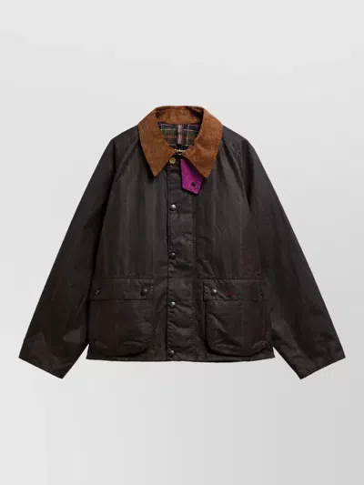 Barbour Waxed Cotton Checked Single Breasted Coat In Brown