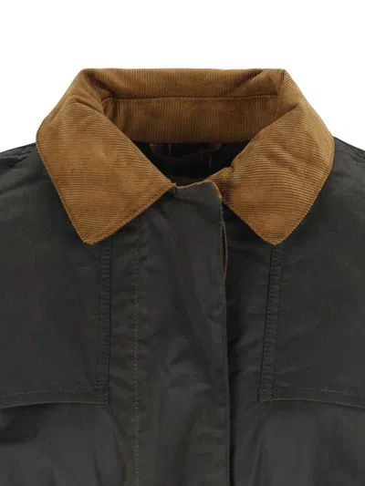 Barbour Waxed Cotton Coat With Belt Wp In Green