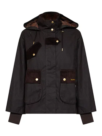 Barbour Waxed Cotton Hooded Jacket In Brown