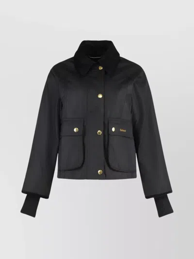 Barbour Waxed Cotton Jacket Corduroy Collar In Black