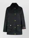 Barbour Waxed Cotton Jacket Corduroy Collar In Black