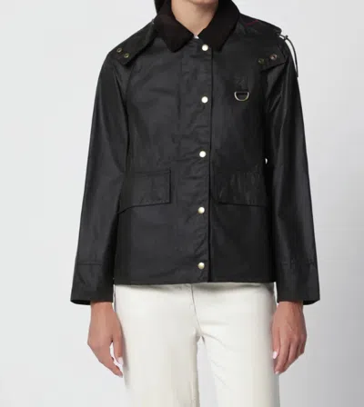 Barbour Navy Blue Waxed Cotton Jacket In Black