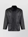 Barbour Waxed Cotton Jacket With Corduroy Collar In Black