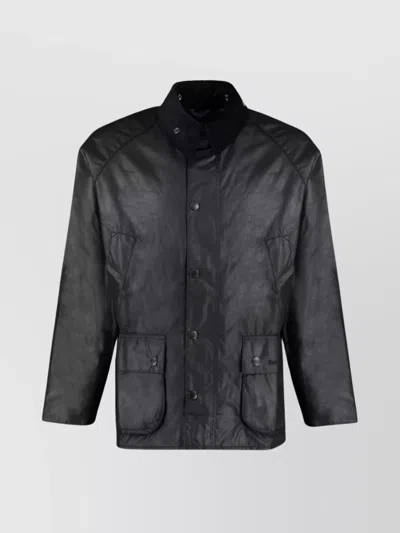 Barbour Waxed Cotton Jacket With Corduroy Collar In Black