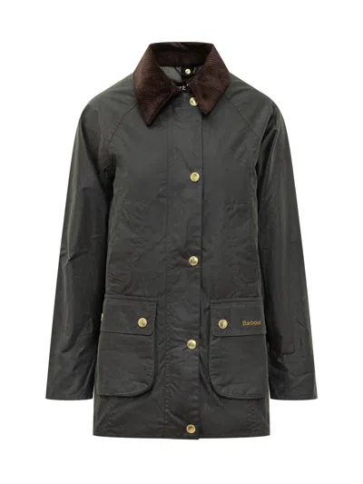 Barbour Waxed Cotton Jacket With Velvet Collar In Gray