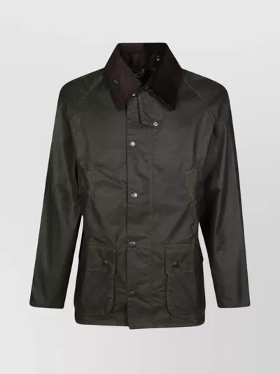 Barbour Waxed Cotton Parka Collared Neck In Green