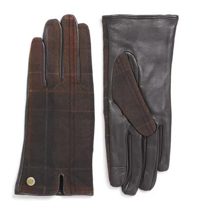 Barbour Waxed Cotton Scarlet Tartan Gloves In Brown