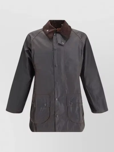 Barbour Waxed Cotton Single Breasted Coat In Gray